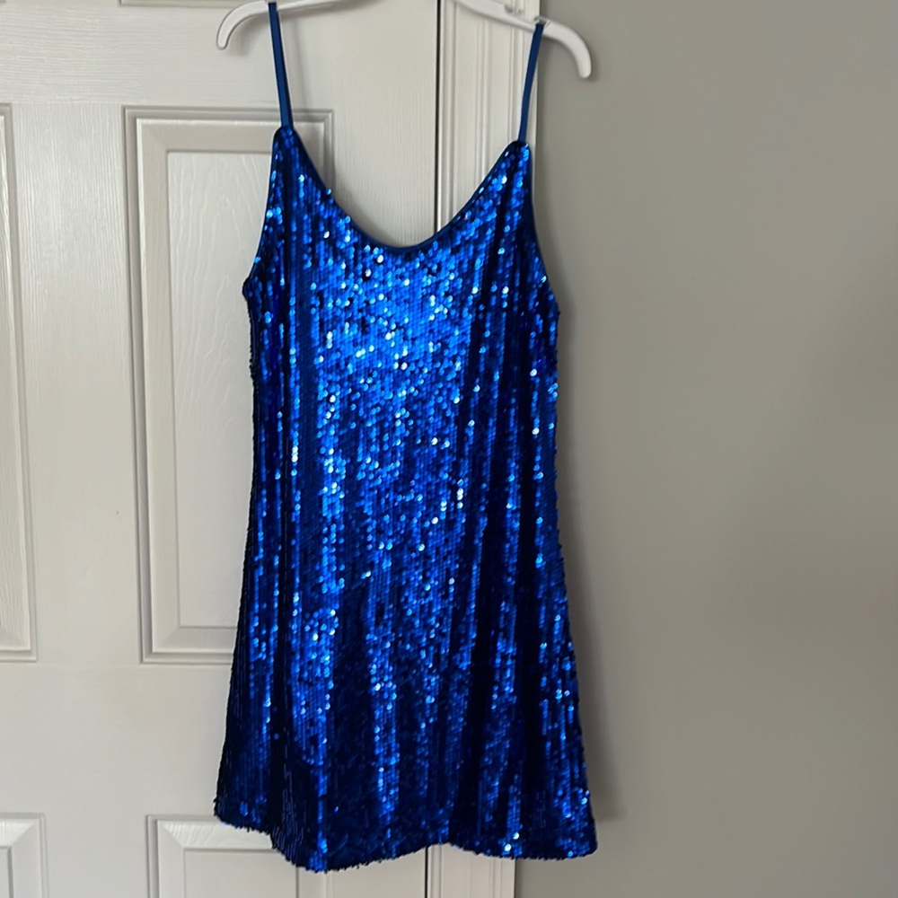 Allegra K Women's XS Glitter Sequin Dress Spaghetti Strap V Neck.